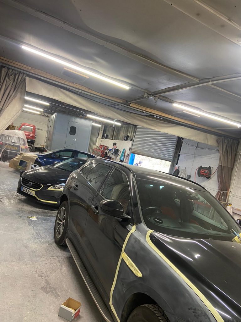 Body repair garage interior, Widnes, professional
