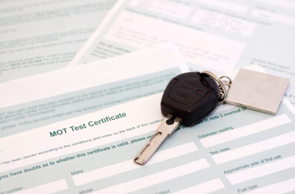 MOT certificate, car keys